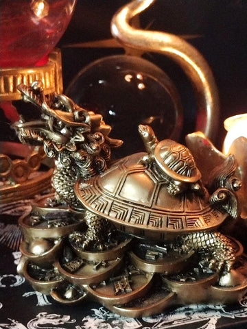 Enchanted Guardian of Prosperity Golden Dragon Turtle Statue