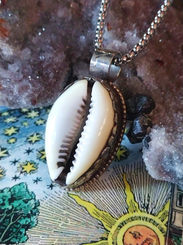 Vodou's Veil Cowrie Shell Spellbound Talisman of Guidance and Fortune