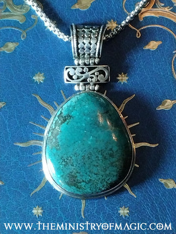 Temple of GODDESS ASET Third Eye of the Priestess Psychic Abilities Turquoise Sterling Silver Spellbound Pendant
