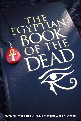 Mysterious Spellbound Egyptian Book of the Dead plus Programmed Ankh Gemstone Talisman